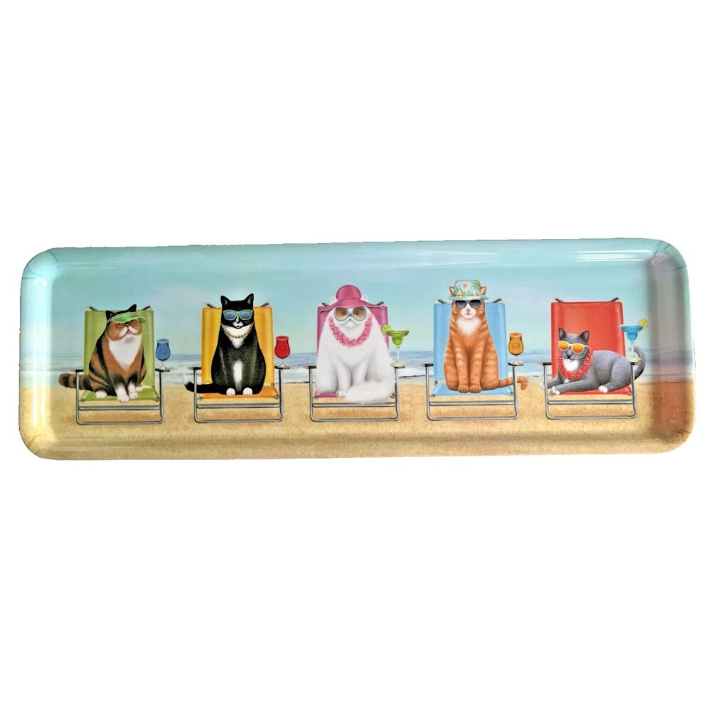 Cats on the Beach in Beach Chairs Melamine Tray Nautical Scene 19.75 X 6.25